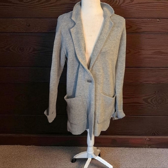 Talbots soft gray long length shawl collar duster cardigan wool blend sz M - Picture 12 of 13